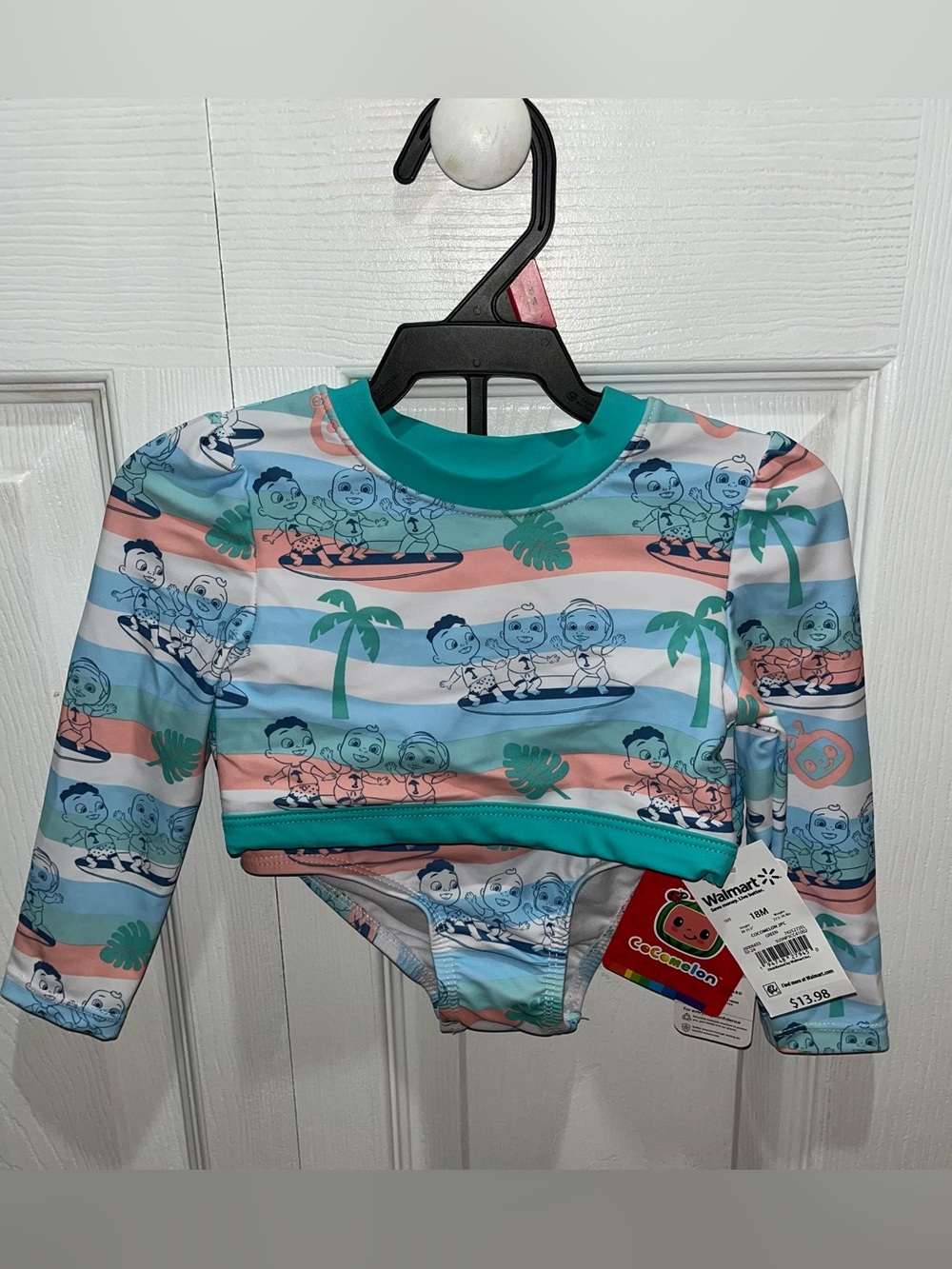 NWT COCOMELON size 18 mos. Kids Long Sleeve Rash Guard 2 piece Swim Set